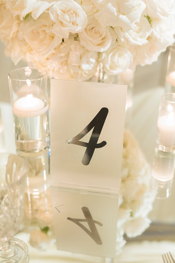 Frosted Acrylic Table Numbers With Silver Mirror Digits/Customizable Number Stand Included