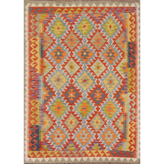Colorful Kilim Area Rug Hand-woven Wool Carpet - 4'11" x 6'7"