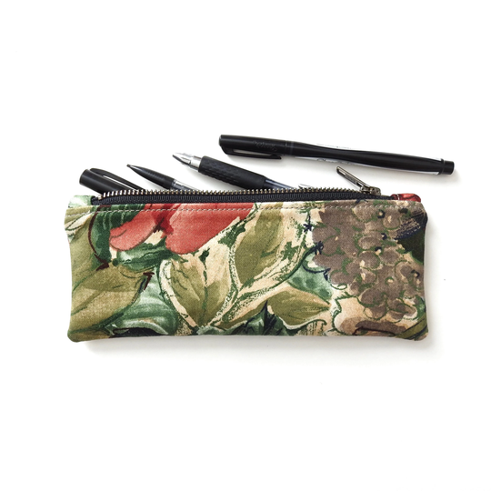 Botanical Pencil Case, Zipper Pouch, Vintage Fabric