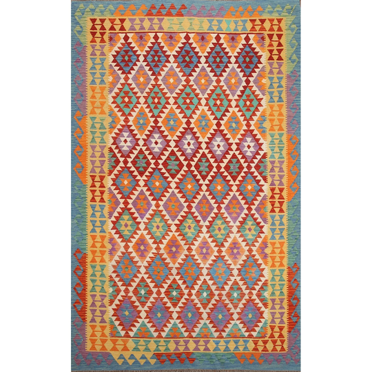 Colorful Kilim Oriental Area Rug Flat-weave Wool Carpet - 6'9"x 9'9"