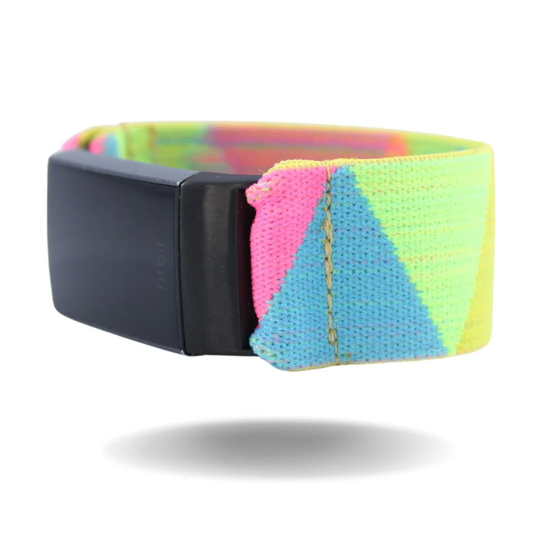 Elastic Fitbit Charge Watch Band - Fits 3/3Se & 4 4Se Neon Pink Blue Yellow Chevron Boho