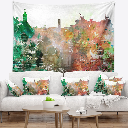 Designart 'Colorful City Watercolor' Landscape Wall Tapestry