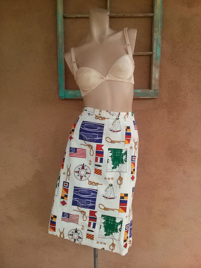 Vintage 1980S Nautical Pencil Skirt Sz L W32