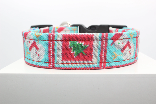 Vintage Ugly Sweater Dog Collar, Handmade Custom Fabric Collars For Dogs, Dog Collars, Print Collar