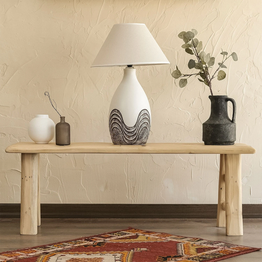 Wavy Cream Table Lamp, Unique Vintage Bedside Lamp
