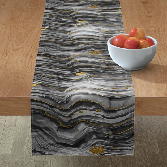 Black & White Table Runner - B&w Geode By Karismithdesigns Swirls Marble Stone Geology Cotton Sateen Spoonflower