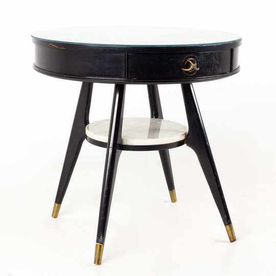 Ebonized Round Carrara Marble Table