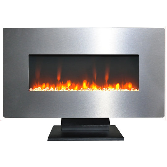 Hanover 36 In. Electric Fireplace with Multi-Color Crystal Rock Display and Metallic Stainless Steel Frame