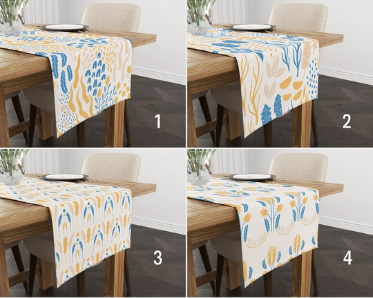 Abstract Table Runner, Blue & Yellow Floral Tablecloth, Kitchen Textile, Housewarming Gift, Gift For Her