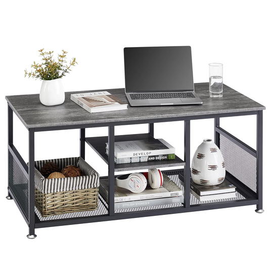 Industrial Rectangle Wood Coffee Table with Storage Shelf, Metal Frame Home Tea Table Desk