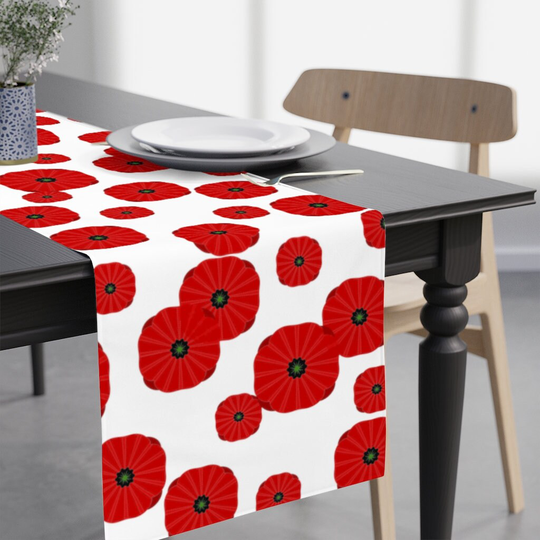 Poppy Table Runner, Decor, Poppy Gifts Red Flower Tablecloth, Decor, Veterans Day Decor