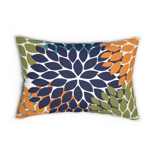 Blue Orange & Green Flower Burst Lumbar Pillow, Decorative Floral Nursery Rocking Chair Pillow - lbr17