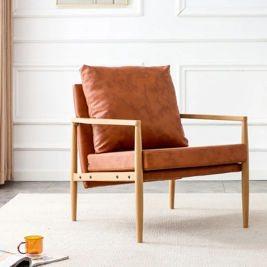PU Leather Accent Arm Chair Mid Century Modern Upholstered Armchair with Metal Frame for Living Room