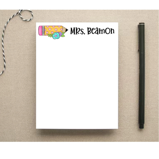 Teacher Personalized Note Pad - Floral Pencil