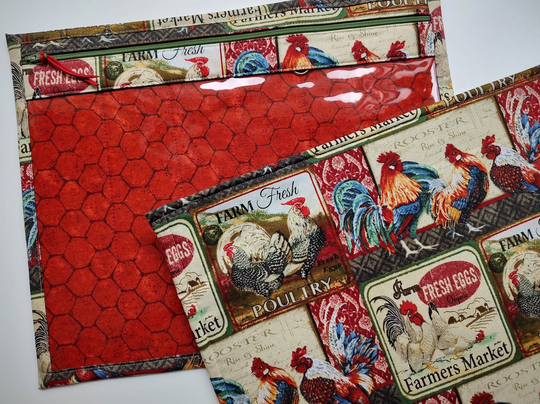 Cross Stitch Project Bag-Cross Stitch-Project Bag Organizer -Vinyl Front Organization Bag - Rooster Print