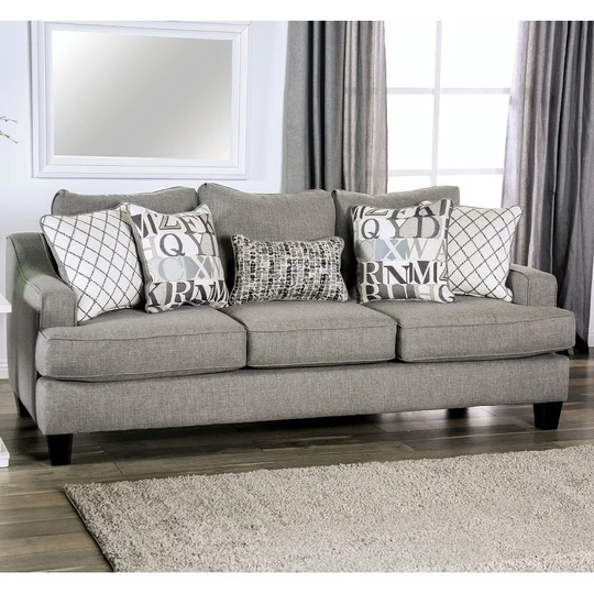 Furniture of America Qvareli Blue/Grey T-cushion Sofa with Pillows