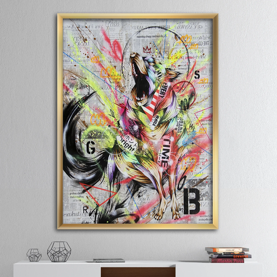 Designart 'Howling Colorful Wolf' Modern & Contemporary Framed Art Print