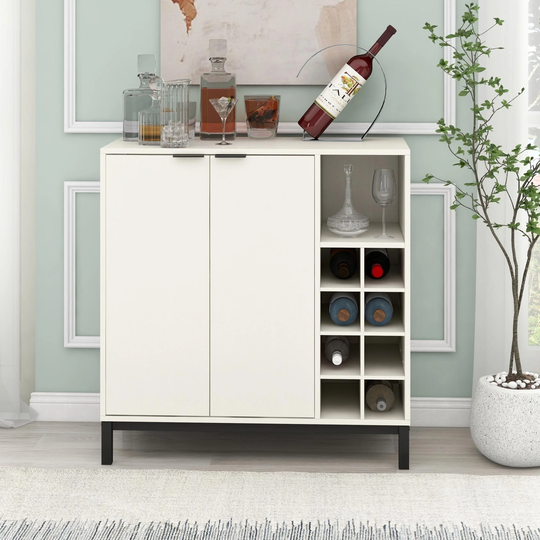 34 Inch Sideboards with Storage and Wine Racks, Storage, Server, White Dining Room Console