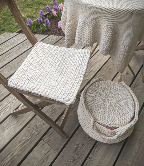 Seat Cushion Recycled Cotton Square - Chunky Crochet Chair Pads