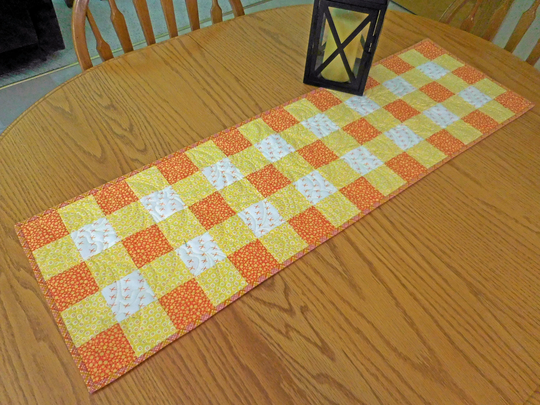 Quilted Table Runner, Farmhouse, Gingham, Orange Yellow Home Decor, Cottagecore, Handmade in Usa