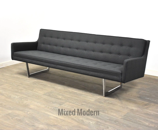 Charcoal Grey & Chrome Mcm Sofa By Patrician