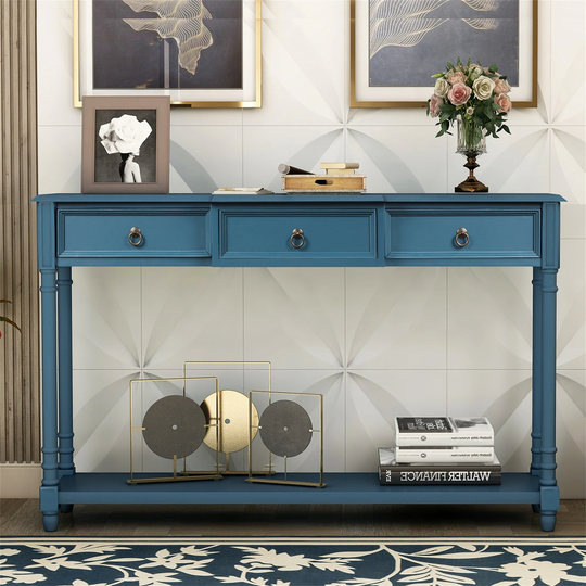 Sofa Table with Projecting Drawers and Long Shelf