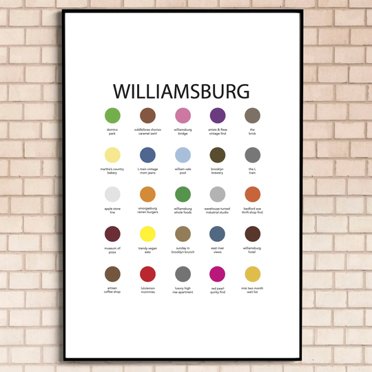 Williamsburg, Brooklyn Color Palette Print, New York City Wall Art Nyc Illustration, Decor, Poster, Williamsburg