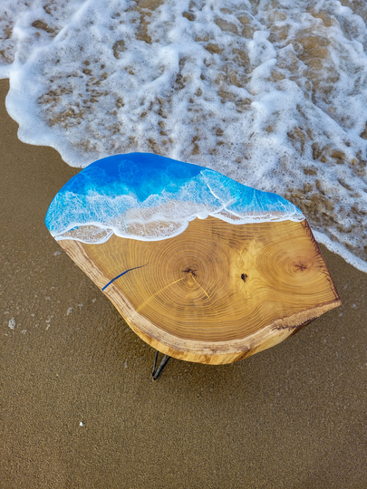 Resin Waves Wood Coffee Table Sea Ocean Custom Unique Live Edge Furniture Living Room Kitchen Country Valentines Day Gift For Him Her
