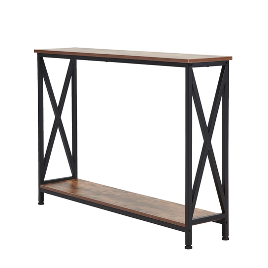 Kinbor Industrial Console Table, X-Design Hallway Table w/ Open Shelf, Rustic Sofa End Table w/ Storage for Entryway Living Room