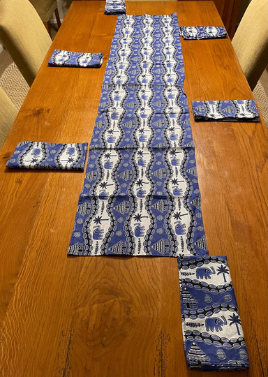 African Table Runner With Real Wax Block Print Fabric, Imported Authentic Handmade in Senegal, Dining Room Décor, Kitchen Decor