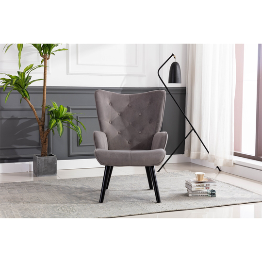 Modern Velvet Leisure Chair Button Tufted Armchair Accent Chair, Gray