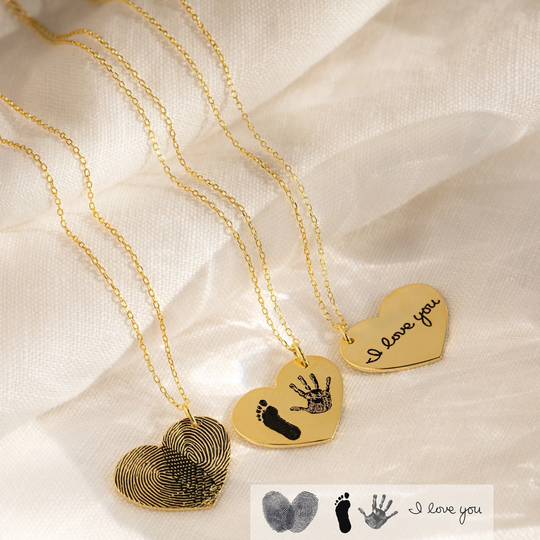 Actual Fingerprint Necklace Engraved Handwriting Jewelry Custom Heart Charm Memorial Personalized Gift Nm32