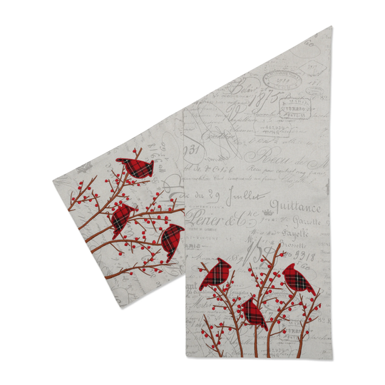Pillow Perfect Indoor Christmas Embroidered Birds Red Plaid Cardinal 72-inch Table Runner - 72 X 16 X 0.1