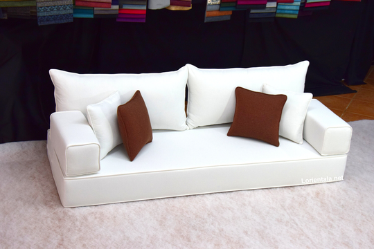 8'' Thickness White Linen Floor Seating Sofa Turkish Arabic Living Room, Oriental Home Decor Couches, Cushions Pillows, Yoga Meditation Bed