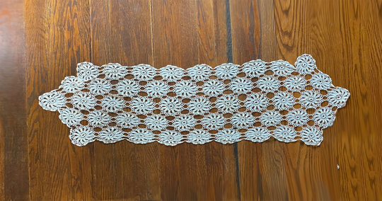 50's White Cotton Crochet Lace Table Runner, Doily, Dresser Scarf