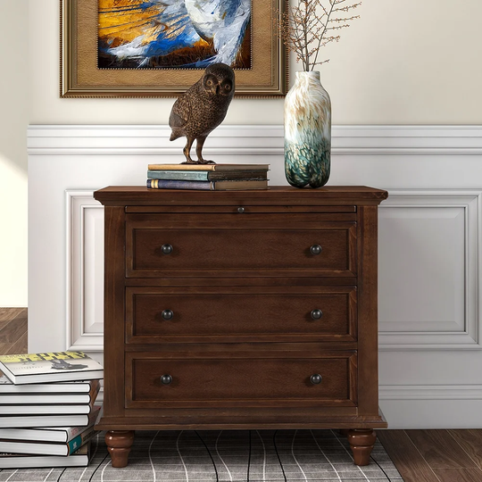 Mordern 3-Drawer Storage Wood Cabinet, End Table with Pull out Tray