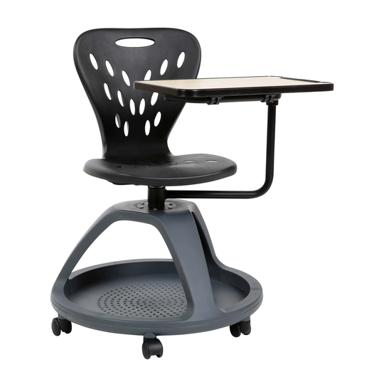 Black Mobile Desk Chair w/ 360 Degree Tablet Under Seat Storage Cubby