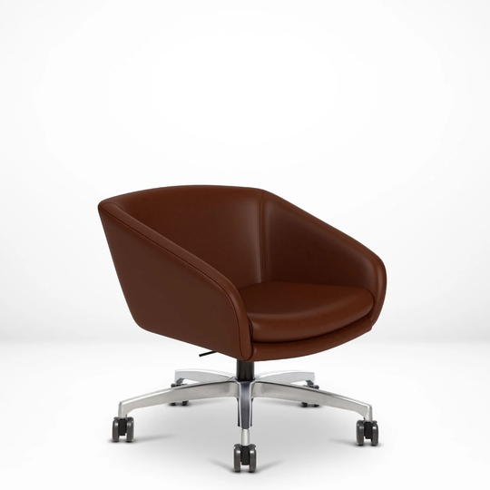 Via Seating Edge Genuine Leather Swivel Office Chair with Aluminum Base, Contract Grade