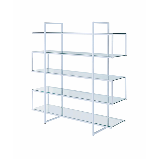 Contemporary Silver Metal and Glass 5-shelf Bookcase