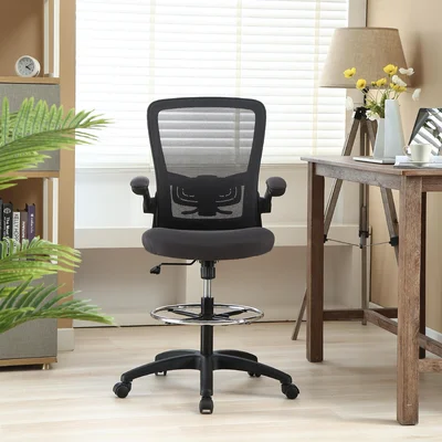 Serena Mesh Drafting Chair, Flip Up Tall Office Chair for Standing Desk