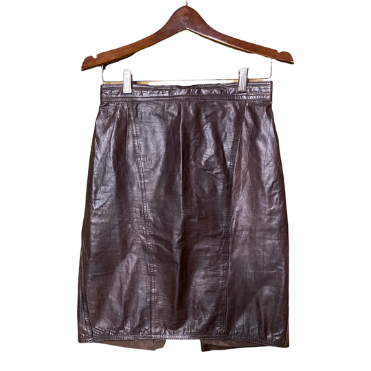 Vintage Brown Leather Skirt High Waisted Pencil