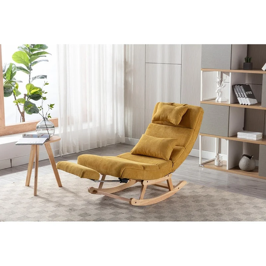 Ergonomic Rocking Chair with High Backrest, Fabric