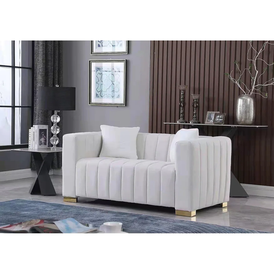 Velvet Loveseater Upholstered Chesterfield Bench Couches Luxurious Plush Lines Decorate Sofa with 2pc Square Accent Pillows