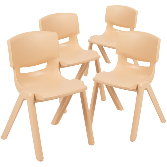 4 Pack Natural Plastic Stackable School Chair with 13.25" Seat Height - 14.5"W x 15.75"D x 23.25"H