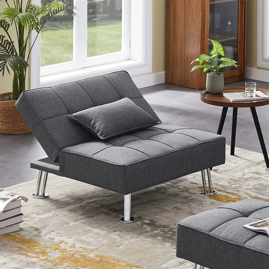 Modern Fabric Single Sofa Bed with Ottoman Lounge Chair Set Living Room