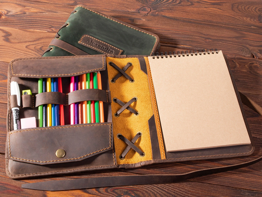 Artist Gifts Personalized Leather Sketchbook Cover A5 Sketchbook With Pencils Journal Sketch Pad Сhristmas Gift For Kids