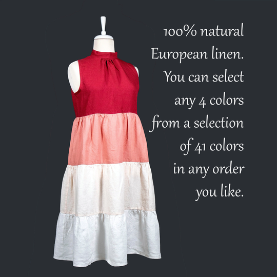 Custom Tiered Color Block Linen Dress | Sleeveless Summer Dress With Hidden Pockets Tank Top Tunic -1008