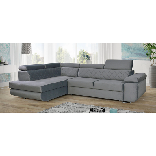 Frisco Modern Grey Velvet Upholstered Convertible Sectional Sofa with Left Facing Storage Chaise
