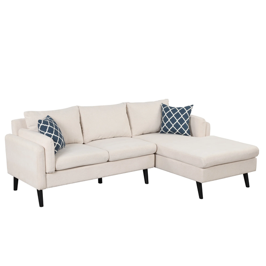 Upholstered L-Shape Sofa Couch with Chaise and 2 Pillows