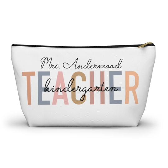 Personalized Teacher Pouch, Custom Kindergarten Teacher's Name Pencil Case Organizer, Grade Level, Appreciation, 2nd Grade, 3rd, 4Th